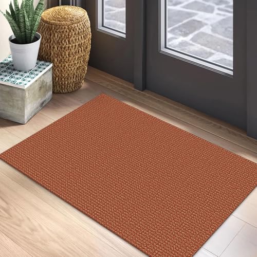 EARTHALL Woven Area Rug 2x3 Ft Washable Rugs for Entryway Braided Non Slip Throw Rugs Door Mat Indoor Outdoor Entrance Small Cotton Woven Carpet for Kitchen Foyer Front Door, Rustic Orange/Tan - color: Rustic Orange/Tan, size: 2' x 3' (Rectangular)