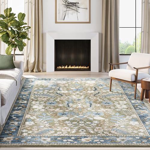 Abani Green Area Rug – 4' x 6' – Savoy Collection – Vintage Floral Pattern – Easy to Clean – Durable for Living Room, Bedroom, or Dining Room, Pet & Child Friendly - size: 4' x 6' (Rectangular)