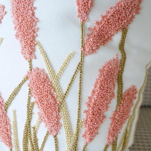 vctops Farmhouse Pampas Grass Cotton Tufted Throw Pillow Cover Boho Embroidery Pillowcase Soft Square Cushion Case for Sofa Couch Bed Chair (Dark Pink,18"x18") - color: Dark Pink