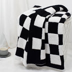 Carriediosa Checkered Throw Blanket 90" X 90" Queen, 400GSM Ultra Soft Microfiber Fuzzy Fluffy Reversible Cute Preppy Knitted Blankets Cozy Plush Fall Throws for Couch, Bed, Sofa, Black - color: Check - Black, size: 90" X 90"