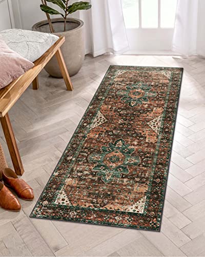 Moynesa Ultra-Thin Washable Runner Rug - 2x5 Laundry Room Rug Low Pile Hallway Rug Runner, Non Slip Non Shedding Pet Friendly Indoor Floor Carpet Runner for Bathroom Kitchen Living Room Bedside - color: Brick Red, size: 2' x 5'