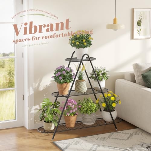STDDRE Plant Stand Indoor Plant Shelf Outdoor Corner Tall Plant Rack 3-Tier Large Metal Plant Holder Heavy-Duty Flower Rack for Patio,Living Room,Garden Decor (Black) - color: Black