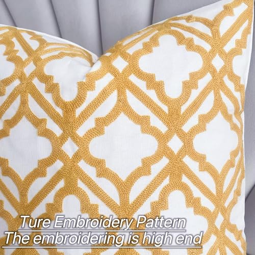 Slow Cow Embroidery Decorative Throw Pillow Cover for Couch Sofa Home Decor Modern Geometric Accent Pillow Cushion Cover 18 x 18 Inches Yellow - color: Yellow Cross, size: 18" x 18" (Pack of 1)