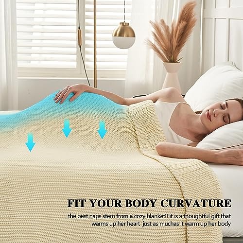 L'AGRATY Knitted Weighted Blanket - 60"x80", 15lbs Cooling Chunky Knit Heavy Blanket for Adults, Braided Crochet Throw, Thick Cable Yarn, Machine Washable - color: Cream White, size: 60" x 80" | 15 lbs