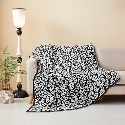 MH MYLUNE HOME Ultra Soft Leopard Throw Blanket (50x60 inches) Microfiber Blanket Plush Warm Reversible Cheetah Blanket Leopard Pattern Throw for Couch Bed Sofa - Black and White, 50"x60" - color: Leopard Black White, size: 50"x60" - 550 GSM