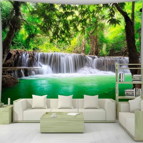 FENDROM Waterfall Majestic Beautiful Landscape Tapestry Nature River Mountain Wall Hanging Jungle Nature Green Forest Wall Art for Bedroom Living Room Dorm - color: River, size: 59"L x 51"W