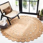 SAFAVIEH Natural Fiber Collection Area Rug - 5' Round, Natural, Handmade Boho Country Charm Jute, Ideal for High Traffic Areas in Living Room, Bedroom (NFB308A) - size: 5' (Round)