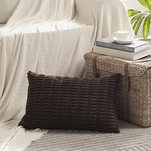 Fancy Homi Decorative Throw Pillow Covers for Bed Couch Bedroom Bench, Soft Lumbar Corduroy Solid Pillow Case, Rustic Farmhouse Boho Room Décor, 24" x 12" (Pack of 1), Dark Brown - color: Dark Brown, size: 24" x 12" (Pack of 1)