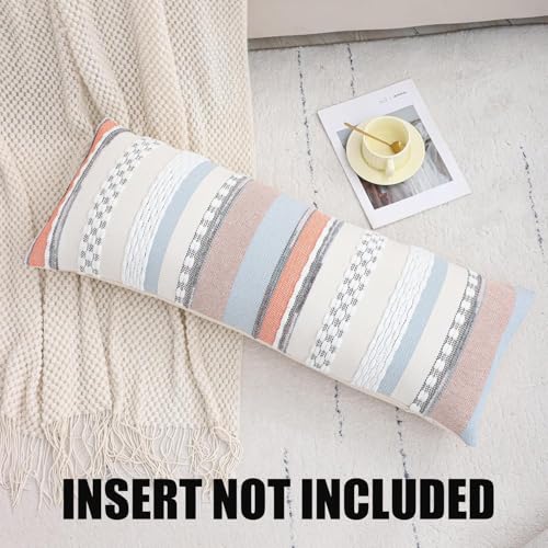 Boho Lumbar Throw Pillow Cover 14x36 Long Body Lumbar Decorative Pillow Case Accent Chenille Striped Pillowcase Farmhouse Cushion Case for Home Decor Orange and Blue (1 Piece) - color: Orange-blue Stripe, size: 36" x 14" (Pack of 1)