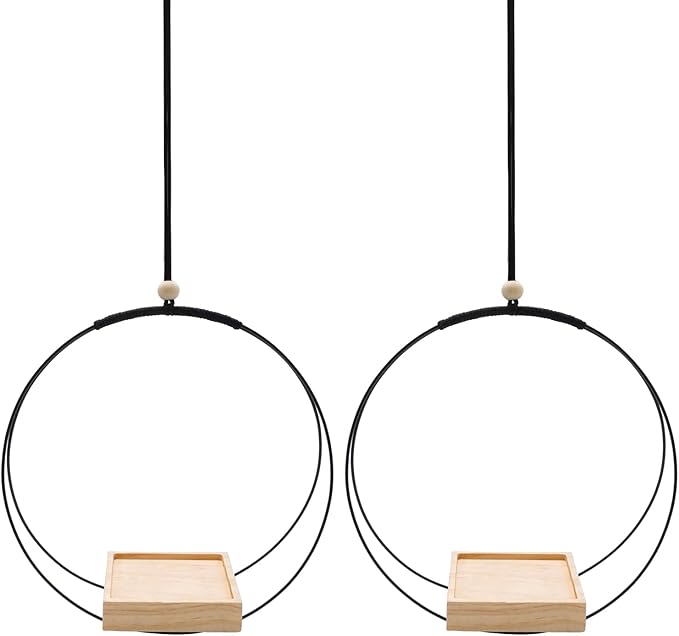 2Pcs Black Plant Hanger with Wood Base, Hanging Window Planter Boho Macrame Hanging Plant Holders, for Window Indoor Outdoor Room Ceiling Home Decorations