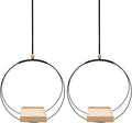 2Pcs Black Plant Hanger with Wood Base, Hanging Window Planter Boho Macrame Hanging Plant Holders, for Window Indoor Outdoor Room Ceiling Home Decorations