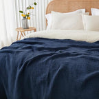 EMME Cotton Throw Blanket for Couch Soft Muslin Blankets 50"x60" Lightweight Breathable Blanket All Season Gauze, Navy - color: 05 - Navy, size: Throw (50" x 60")