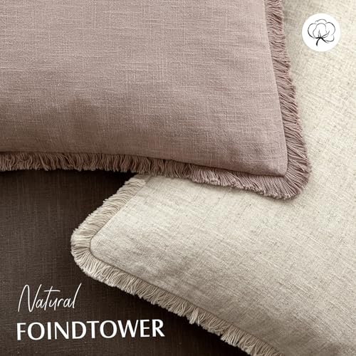 Foindtower Decorative Linen Fringe Throw Pillow Covers Cozy Boho Farmhouse Cushion Cover with Tassels Soft Accent Pillowcase for Chair Sofa Bed Living Room Home Decor, 16×16 Inch,1PC,Dusty Pink - color: Rose Dust, size: 16" x 16" (Pack of 1)