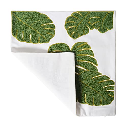 Embroidery Throw Pillow Cover 18x18 Green 7 Tropical Monstera Leaves Loop Plant Floor Pillow Cover for Couch Gift 100% Cotton Decorative Cushion Cover Home Décor Pillow Case 45x45cm, 1 Piece - color: 7 Green Monstera