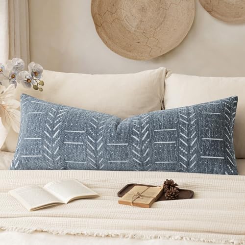 Home Décor Decorative Boho Chenille Throw Pillow Covers Textured Neutral Cushion Covers Soft Farmhouse Body Pillowcase for Couch Sofa Chair Bed Living Room, 14×36 Inch, 1 Piece, Dusty Blue - color: Dusty Blue, size: 36" x 14" (Pack of 1)