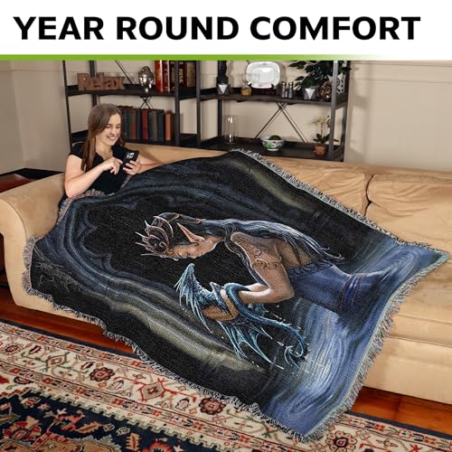 Pure Country Weavers Water Dragon Woven Blanket by Anne Stokes - Fantasy Gift Cotton Tapestry Throw - Made in The USA - 72" x 54" - color: Water, size: 72" x 54"