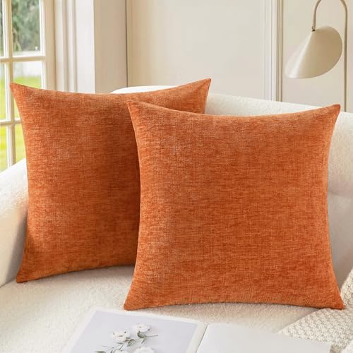 CaliTime Fall Throw Pillow Covers Decorative 16 X 16 Inches Pack of 2 Cozy Chenille Cushion Cases for Couch Sofa Bed Living Room Home Burnt Orange - color: Burnt Orange, size: 16" x 16" (Pack of 2)