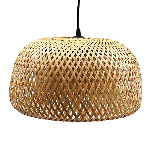 Hand-Woven Bamboo Pendant Light, Lantern Lamp Rattan Single Light Weaving Natural Wooden Ceiling Hanging Fixture with Adjustable Cord for Kitchen Dining Room Restaurant Farmhouse - color: Semicircle, Style 2
