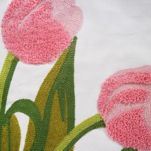 Embroidery Throw Pillow Cover 18x18 Home Decor Tulip Flower Loop Embroidered Floor Pillow Cover for Couch 100% Cotton Canvas Pillow Case Floral Cushion Cover 45x45cm, Pink Tulip, 1 Piece - color: Pink Tulip