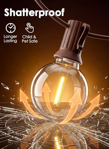 SUNSGNE 25FT Brown Outdoor String Lights, Shatterproof LED Globe String Lights with G40 Bulbs, Waterproof Connectable Hanging Light for Backyard Patio Porch Balcony Party Decor, E12 Base - color: Warm White-Brown, size: 25FT
