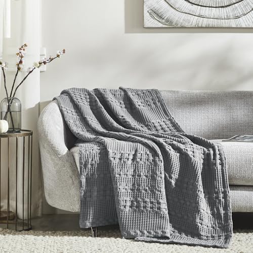 VHC Brands 100% Cotton Waffle Weave Dark Gray Throw 50x60, Decorative Cotton Throw Blanket, Boho Farmhouse Bedroom, Living Room Decor for Bed, Couch, or Sofa - color: Dark Gray, size: Throw (50"x60")