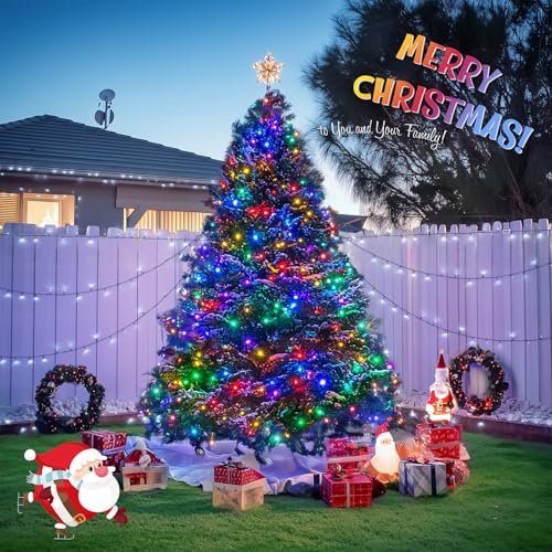 JMEXSUSS 2 Pack Solar String Lights Outdoor Waterproof, Total 66 FT 200 LED Solar Christmas Lights Outdoor, Twinkle Light for Christmas Tree Outside Garden Yard Xmas Decor, White to Multicolor - color: White to Multicolor, size: 100LED*2