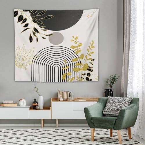Black Boho Mid Century Leaf Tapestry,Arch Sun Abstract Leaves Tropical Palm Modern Minimalist Geometric Wall Hanging Neutral Home Decor Art for Living Room Bedroom Dorm 40"x30" - color: Boho Leaf-4, size: W40xL30in