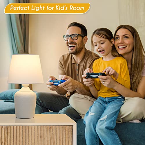 Sucolite Small 11.8" Table Lamps Set of 2, Bedside Nightstand Lamps for Bedroom Kid’s Room, Cute Desk Lamps with Studded Texture Base for Reading Nursery Living Room Office, White - color: White & White, size: 11.8''