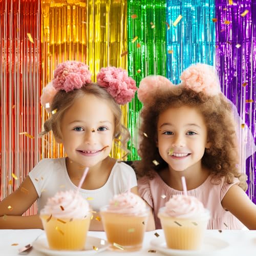 DECOCKRAT 2 Pack Foil Fringe Backdrop - Combo Rainbow Shiny Tinsel Curtains for Party Decoration/Photo Booth Props - 3.3x6.6 FT Metallic Foil Backdrop for Birthday, Wedding, Graduation, Christmas. - color: Combo Rainbow
