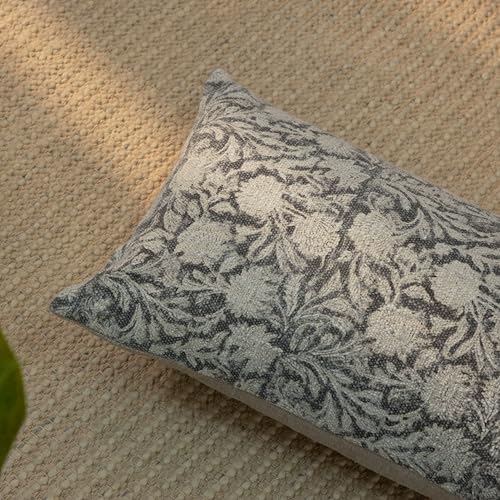 Handblock Printed Vintage Indian Cotton Decorative Throw Pillow Covers, Set of 2 (Iron Grey, 12" x 20" (Pack of 2)) - color: Iron Grey, size: 20" x 12" (Pack of 2)
