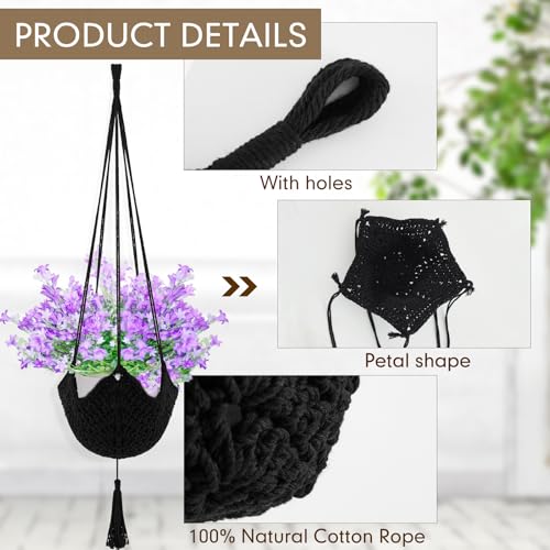 Shappy 3 Pack Boho Macrame Plant Hanger, Large Hanging Planter Plant Holder Pot Hanger Hanging Basket Wall Planters, Plants Lover Gift for Indoor Garden (Classic,Black) - color: Black, size: Classic