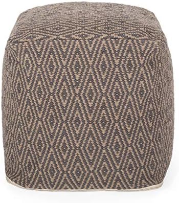 Foamma Pouf Ottoman Grey+Brown, 15"x15"x15" - Square Ottoman Foot Rest for Living Room and Bedroom, Pouf Footstool, Foot Rest for Couch, Boho Furniture for Home