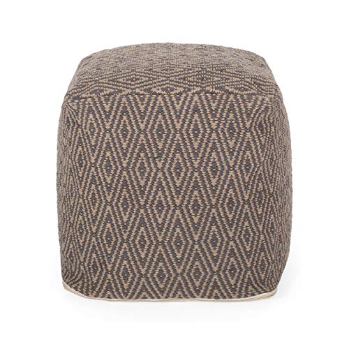 Foamma Pouf Ottoman Grey+Brown, 15"x15"x15" - Square Ottoman Foot Rest for Living Room and Bedroom, Pouf Footstool, Foot Rest for Couch, Boho Furniture for Home - color: Grey + Brown