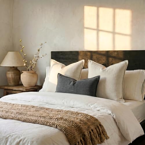 Chenille Linen Throw Pillow Covers 22x22 Set of 2, Thick Textured Boho Pillow Covers, Farmhouse Decorative Pillow Covers, Neutral Vintage Accent Covers for Couch Sofa Bed, Apricot - color: Apricot, size: 22" x 22" (Pack of 2)