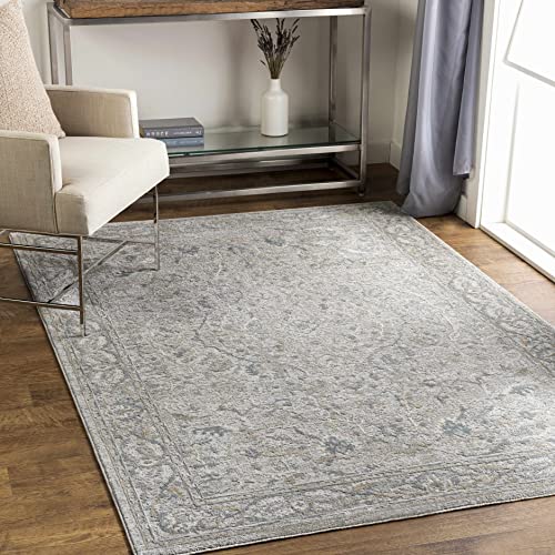 Hauteloom Claridge Living Room, Bedroom Area Rug - Medallion Floral Border Distressed Faded - Traditional Oriental Transitional Turkish - Beige, Taupe, Medium Gray, Gray, Cream - 2' x 2'11" - color: Beige, Taupe, Medium Gray / Glengarry, size: 1'11" x 2'1