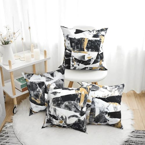Black White Abstract Throw Pillow Covers 18 X 18 Inch Set of 4 Decorative Cushion Cover Home Decor for Sofa Chair Couch Bedroom Living Room - color: Black White Abstract