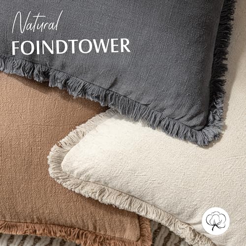 Foindtower Set of 2 Decorative Linen Fringe Throw Pillow Covers Cozy Boho Farmhouse Cushion Cover with Tassels Soft Accent Pillowcase for Couch Sofa Bed Living Room Home Decor, 16×16 Inch, Gray - color: Grey, size: 16" x 16" (Pack of 2)
