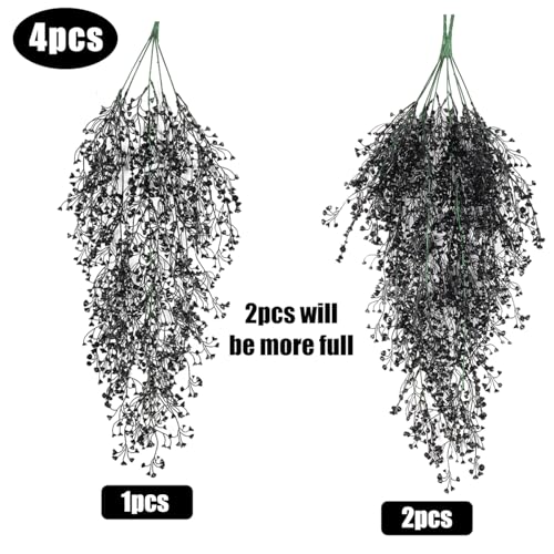 RECUTMS 2.5ft Artificial Hanging Plant with 30LED Lights Ferns Artificial Plants Large Faux Greenery Ivy 4pcs for Home Living Room House Wall Window Porch Office Wedding Decor (Black) - color: Black-light