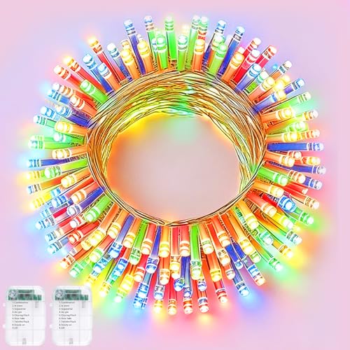 Pooqla 2 Pack String Lights Battery Operated, Total 33.3ft 100 LED Fairy Lights Indoor Outdoor Decorations, 8 Modes Colorful Battery Christmas Lights for Bedroom Classroom Porch Party Yard Decor - color: Colorful, size: 50 LED x2