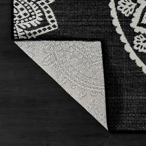 CAMILSON Outdoor Rug 10x14 Modern Large Area Rugs for Indoor and Outdoor Patios and Porches - Washable Non-Shedding Easy-to-Clean Outside Carpet (10 x 14 Medallion - Black/White) - color: Medallion - Black / White, size: 10' x 14' (Rectangular)