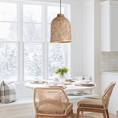 11.81" Dome Woven Pendant Light Fixture, Handmade Geometric Boho Bamboo Woven Pendant Light for Kitchen Dining Room Bedroom Living Room - color: 11.81"-1 Pack