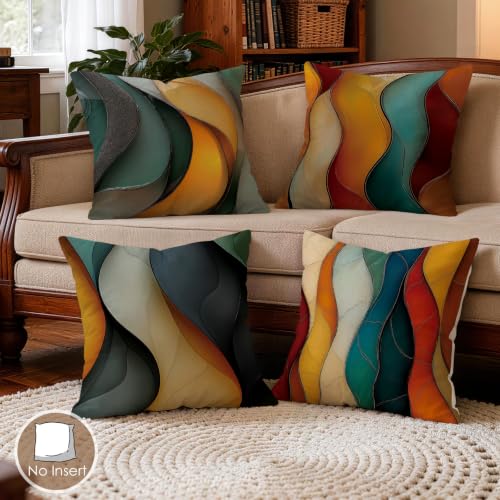 OBSEDE Abstract Color Block Throw Pillow Covers 18x18 Set of 4, Farmhouse Decor for Home Couch Sofa Living Room, Rustic Floral Decorative Cushion Cases - color: Abstract Color Block