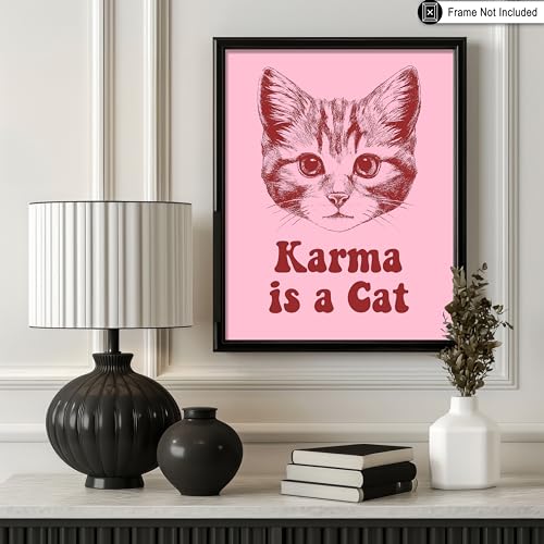 Poster Master Karma Is A Cat Poster - Retro Cat Print - Preppy & Trendy Art - Modern Design - Humorous Print - Minimal Design - Funny Quotes Decor - Dorm or Living Room Decor - 8x10 UNFRAMED - color: Style-07, size: 8"L x 10"W