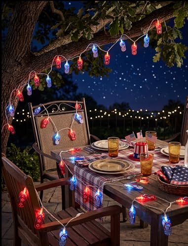 8.5Ft LED Tropical Beach Flip Flop String Lights, 4th of July American Flag Slipper Lights Plug in with 10 Bulbs, Independence Day Decoration Lights for Patriotic Party Festival National Day, White - color: Red White Blue Slipper