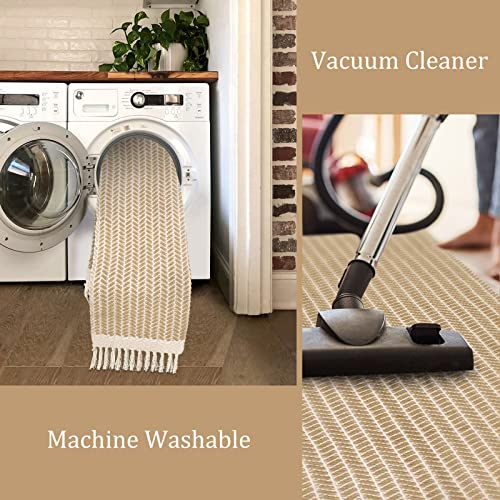 Lahome Boho Bathroom Rugs, Small 2x3 Front Door Mat Lightweight Kitchen Rug Woven Cotton Area Rug with Tassels, Farmhouse Non Shedding Washable Throw Rug Low Pile Carpet for Entry Laundry, Khaki - color: Khaki, size: 2' x 3' (Rectangular)