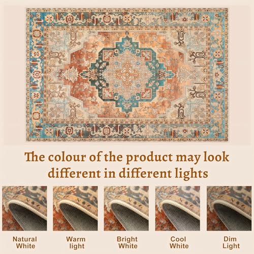 Tangsoo 2x3 Small Rug for Entryway, Washable Rugs Vintage Non Slip Small Area Rug, Indoor Front Door Rug, Print Distressed Door Mat Carpet, Soft Low Pile Rugs for Entry Entrance Kitchen Bedroom - color: Rusty Orange, size: 2' X 3' (Rectangular)