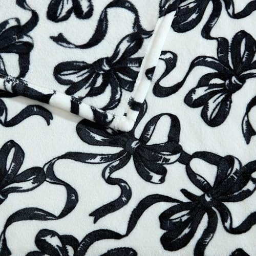 Betsey Johnson - Plush Throw Blanket for Couch or Bed, Soft Reversible Western Fleece Throw, Cozy Printed Soft Blanket, Ballet Bows Grey, 50" x 70" - color: Ballet Bows Grey