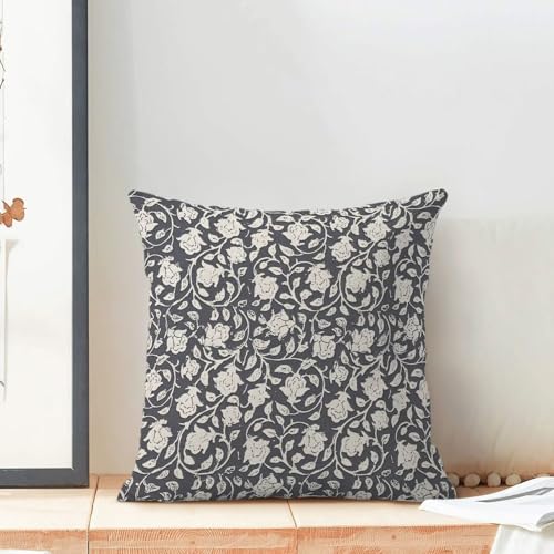Floral Throw Pillow Covers 18x18 Set of 2, Flower Print Linen Decorative Pillow Cover Neutral Vintage Decoration Outdoor Cushion Cover Light Blue Floral Pillowcase for Sofa Couch Farmhouse Room - color: Floral Light Blue, size: 18" x 18" (Pack of 2)