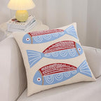 LUOYEHK Summer Embroidered Throw Pillow Covers 18x18 Inch Pack of 2 Coastal Canvas Beach Cushion Covers for Couch Sofa Bed Living Room (Red Fish) - color: A Pair of Seahorses