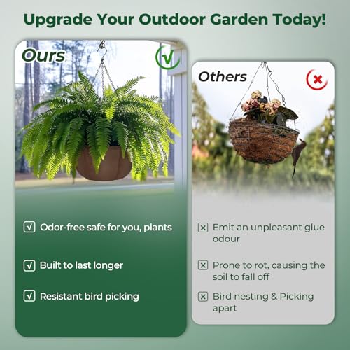 T4U Hanging Planters for Outdoor Plants, 12 Inch 4 Pack Fabric Hanging Baskets with Drainage Tray, Decorative Hanging Pots for Plants Outdoor Patio Porch Garden Use（Brown） - size: 12 Inch, 4-Pack